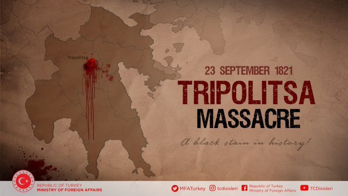 Τουρκικό ΥΠΕΞ – Χαρακτηρίζει «σφαγή των Τούρκων» την Απελευθέρωση της Τριπολιτσάς το 1821 – Δημοσίευσε «ματωμένο» χάρτη