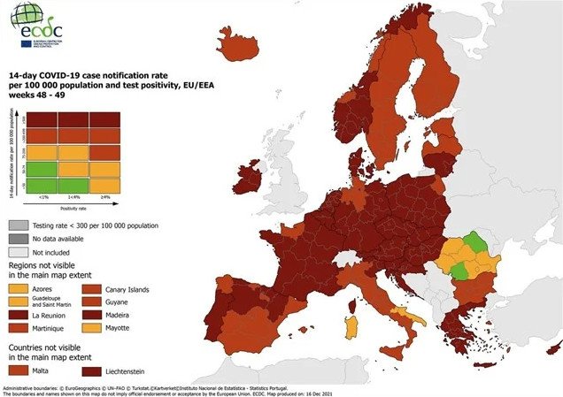 Κοροναϊός – Στο «βαθύ κόκκινο» ολόκληρη η Ελλάδα – Δείτε τον χάρτη του ECDC