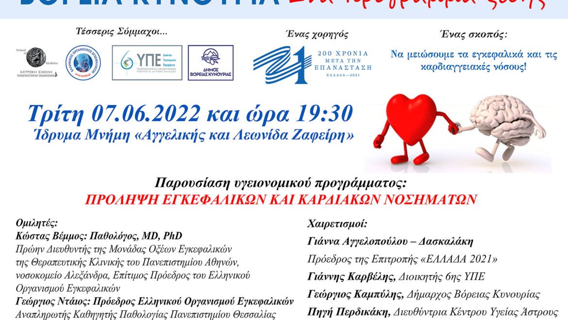 Αλλαγή χώρου διεξαγωγής της εκδήλωσης «ΒΟΡΕΙΑ ΚΥΝΟΥΡΙΑ, Ένα πρόγραμμα ζωής»