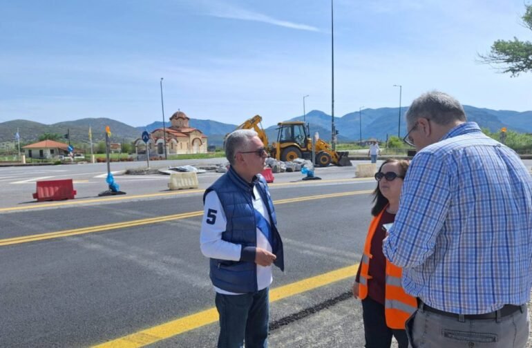 Εργασίες κατασκευής κυκλικού κόμβου στην Ε.Ο Τρίπολης-Πύργου Θέση Πλάτσα