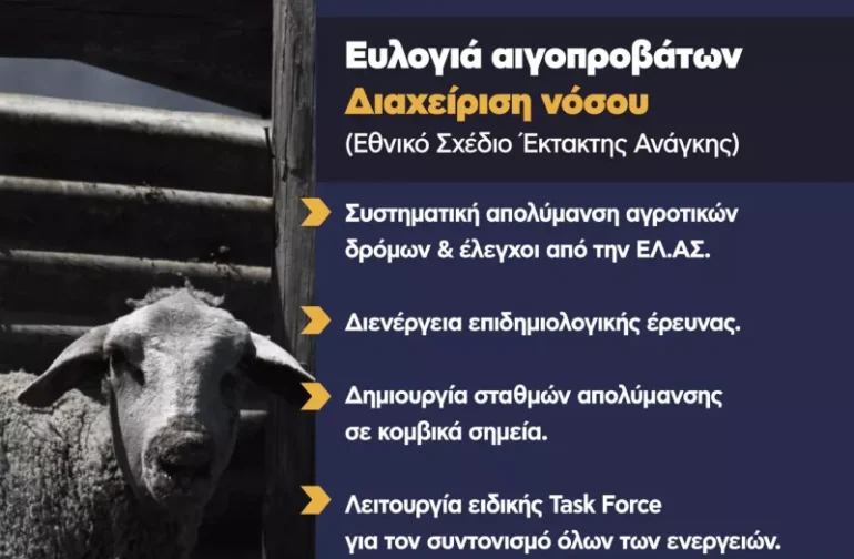 Ευλογιά αιγοπροβάτων | Σε Κατάσταση Ειδικής Κινητοποίησης Πολιτικής Προστασίας η Π.Ε. Αρκαδίας για την ενίσχυση των μέτρων πρόληψης και αντιμετώπισης